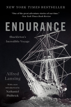 Cover of Endurance by Alfred Lansing, a black and white photo of Shackleton's ship trapped in the ice