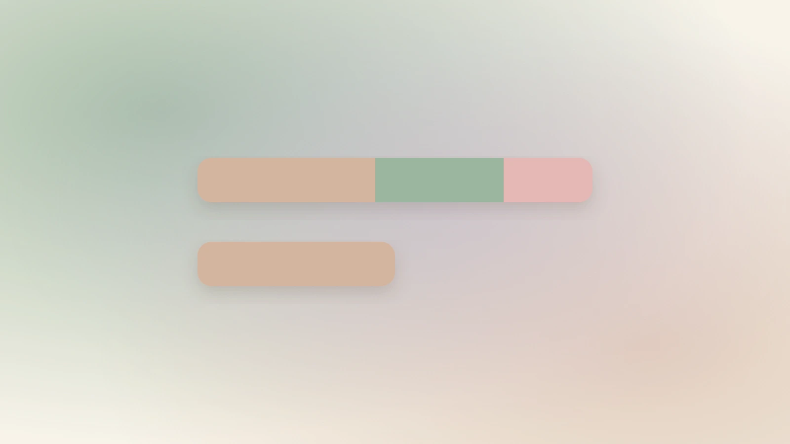 Soft pastel illustration of two horizontal bars, a long one in clay, sage and rose segments above a shorter one in clay