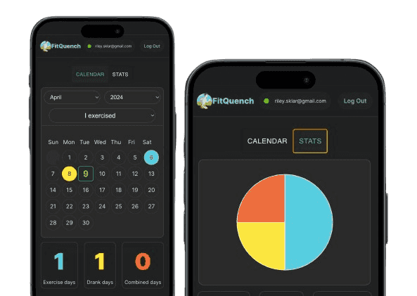 FitQuench app — habit tracking calendar for exercise and drink days
